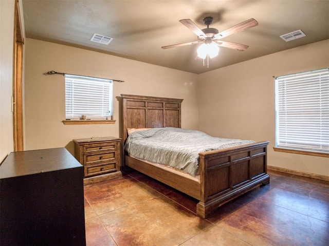 34325 E 1070th Rd, Mcloud, OK 74851 - bedroom featuring tile patterned flooring, a ceiling fan, and baseboards