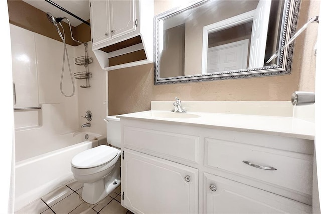 8409 Bigwood Dr, Oklahoma City, OK 73135 - bathroom featuring toilet, vanity, tile patterned flooring, shower / bathtub combination, and a textured wall