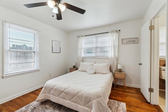 3831 NW Bell Ave, Lawton, OK 73505 - bedroom with wood finished floors, baseboards, and a ceiling fan