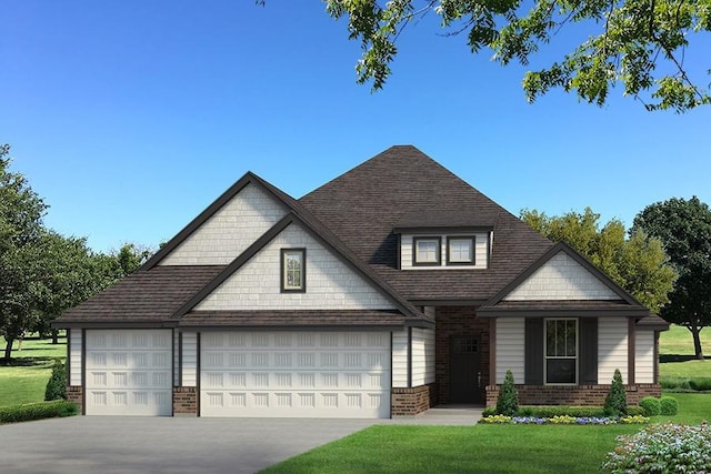 13012 NE 9th St, Choctaw, OK 73020 - view of front facade with brick siding, a front lawn, driveway, and a shingled roof