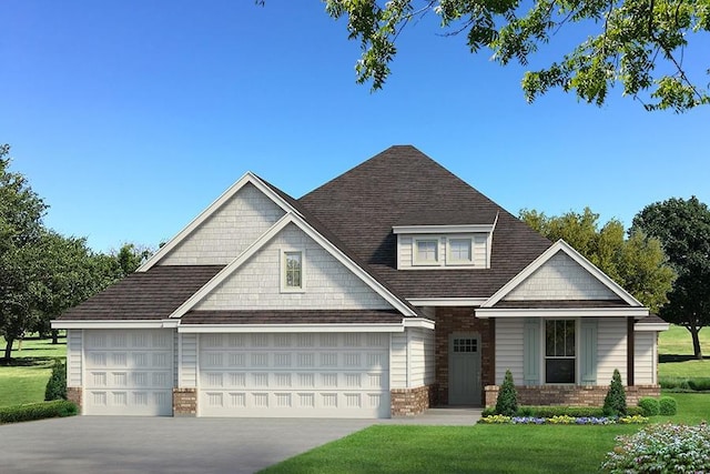 13012 NE 9th St, Choctaw, OK 73020 - view of front of house featuring a front lawn, brick siding, driveway, and a shingled roof