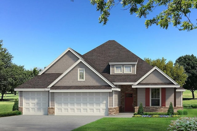 13012 NE 9th St, Choctaw, OK 73020 - craftsman-style house with a front yard, driveway, brick siding, and a shingled roof