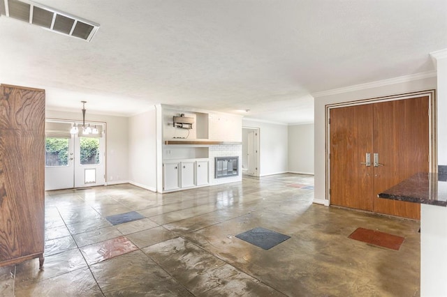 11100 Willow Grove Rd, Oklahoma City, OK 73120 - unfurnished living room featuring ornamental molding and french doors