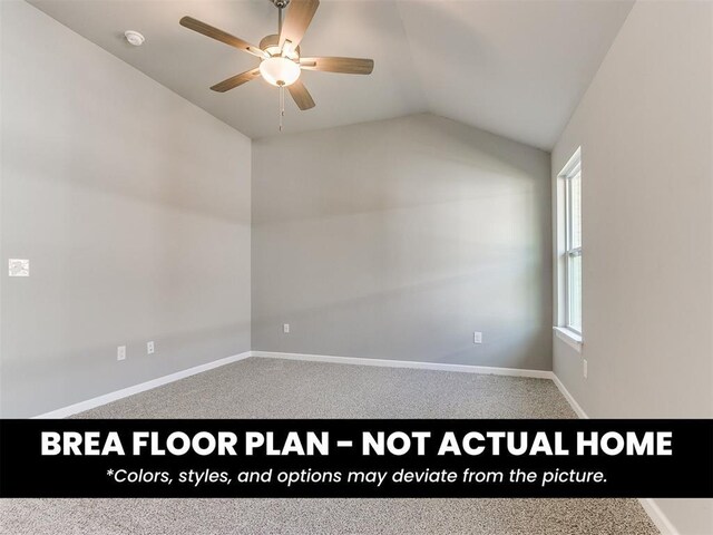 1100 Redwood Creek Dr, Yukon, OK 73099 - carpeted empty room featuring lofted ceiling, ceiling fan, a smoke detector, and baseboards