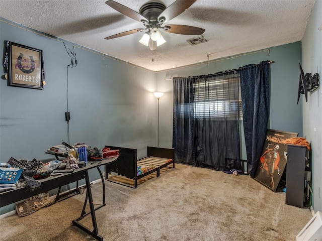 2904 N Shannon Ave, Bethany, OK 73008 - office space with a textured ceiling, carpet flooring, and a ceiling fan