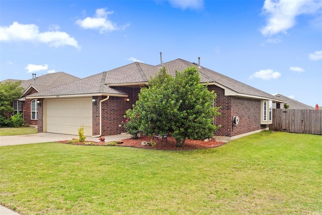 4125 Queens Dr, Moore, OK 73160 - ranch-style home featuring brick siding, an attached garage, concrete driveway, and roof with shingles