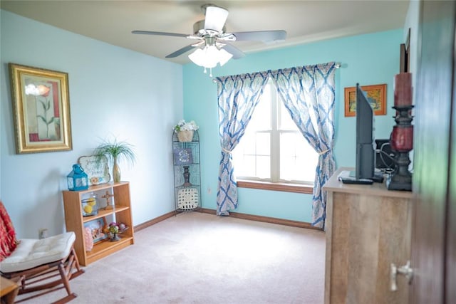 8100 N Burns Rd, Edmond, OK 73025 - living area with carpet flooring, baseboards, and ceiling fan