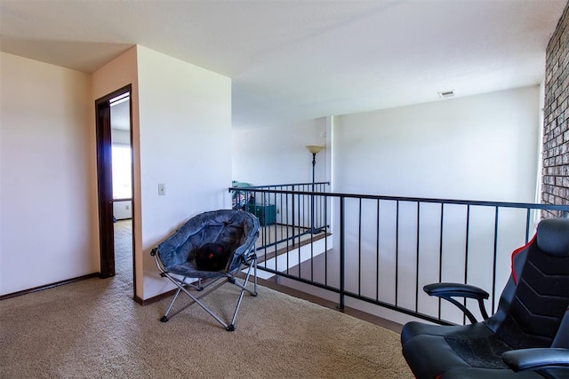 823 Two Forty Pl, Oklahoma City, OK 73139 - living area with carpet floors and an upstairs landing