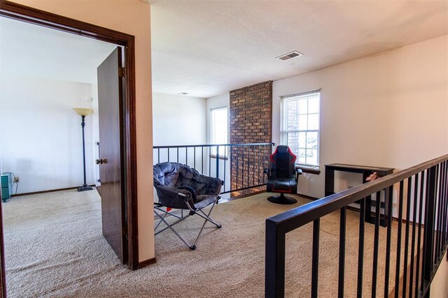 823 Two Forty Pl, Oklahoma City, OK 73139 - hall featuring carpet floors, an upstairs landing, and baseboards