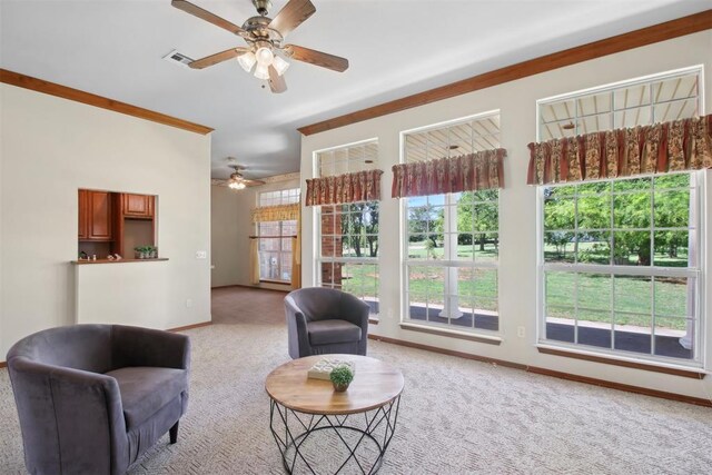 1227 Stout Dr NW, Piedmont, OK 73078 - living area featuring carpet, ceiling fan, and baseboards