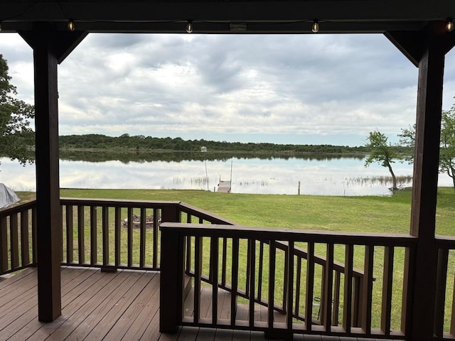 17308 Magnino Rd, Shawnee, OK 74801 - deck featuring a water view and a lawn