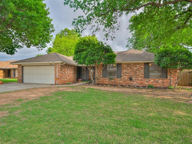209 E Platt Dr, Yukon, OK 73099 - ranch-style home featuring a garage, brick siding, driveway, and roof with shingles