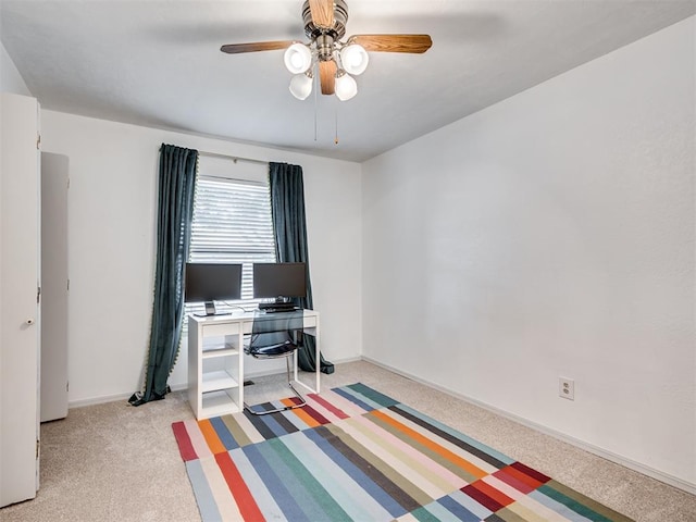 209 E Platt Dr, Yukon, OK 73099 - office featuring light carpet, ceiling fan, and baseboards