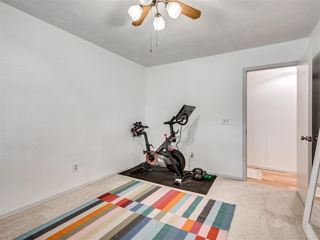 209 E Platt Dr, Yukon, OK 73099 - exercise area with carpet, a ceiling fan, and baseboards