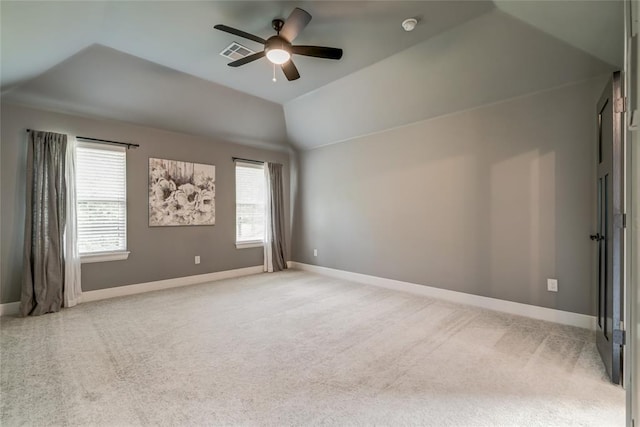 600 NW 186th St, Edmond, OK 73012 - unfurnished room featuring ceiling fan, light carpet, vaulted ceiling, and baseboards