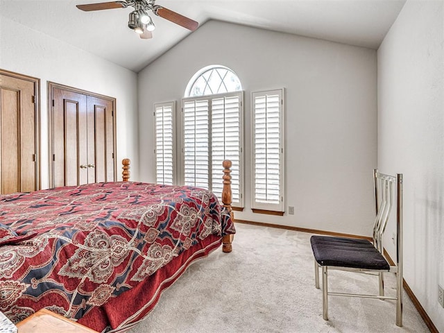 2616 Redvine Rd, Edmond, OK 73034 - carpeted bedroom featuring vaulted ceiling, baseboards, and ceiling fan