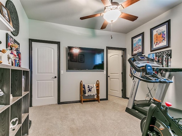 10716 Quail Reserve Rd, Oklahoma City, OK 73173 - workout area featuring carpet floors and a ceiling fan