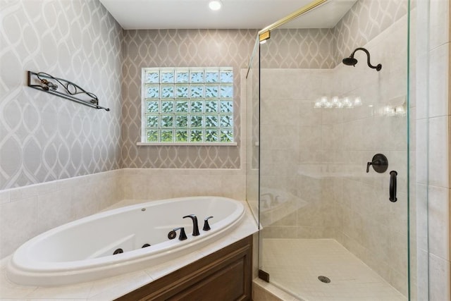 18617 Wolf Creek Dr, Edmond, OK 73012 - full bathroom featuring a shower stall and a whirlpool tub