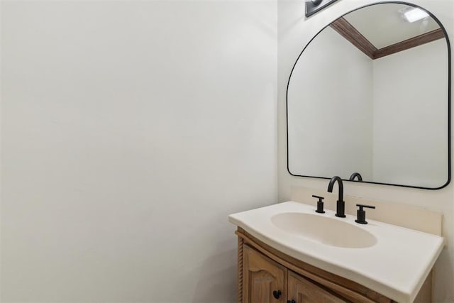 18617 Wolf Creek Dr, Edmond, OK 73012 - bathroom with vanity and ornamental molding