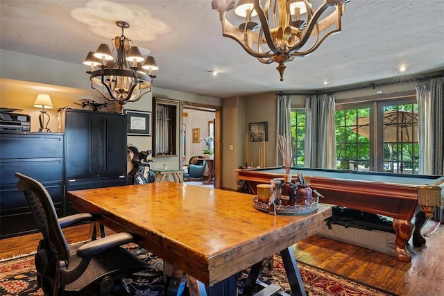 6638 Avondale Dr, Nichols Hills, OK 73116 - dining room featuring a chandelier, wood finished floors, and pool table