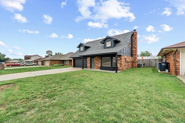 7 Concord Blvd, Shawnee, OK 74804 - view of front of home featuring a chimney, concrete driveway, roof with shingles, brick siding, and a garage
