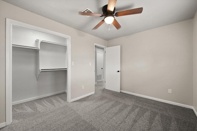 7 Concord Blvd, Shawnee, OK 74804 - unfurnished bedroom featuring carpet, baseboards, a closet, and a ceiling fan