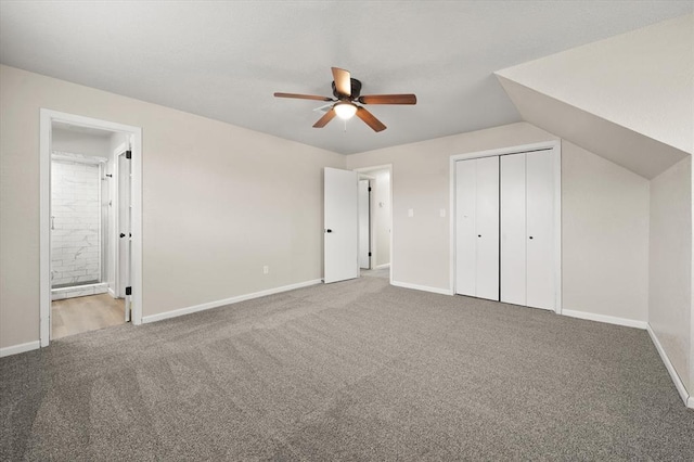 7 Concord Blvd, Shawnee, OK 74804 - unfurnished bedroom with carpet flooring, baseboards, a closet, connected bathroom, and a ceiling fan