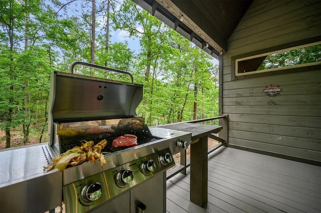 21 Sherwood Forest Ln, Broken Bow, OK 74728 - wooden terrace with grilling area