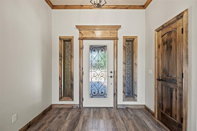 2414 Black Jack Way, Blanchard, OK 73010 - entrance foyer with ornamental molding, baseboards, and dark wood-style flooring