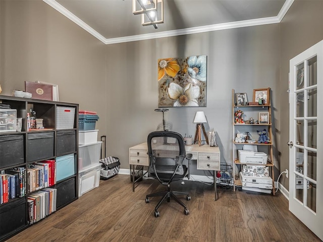 16112 Buffalo Dr, Oklahoma City, OK 73170 - office with ornamental molding, wood finished floors, and baseboards