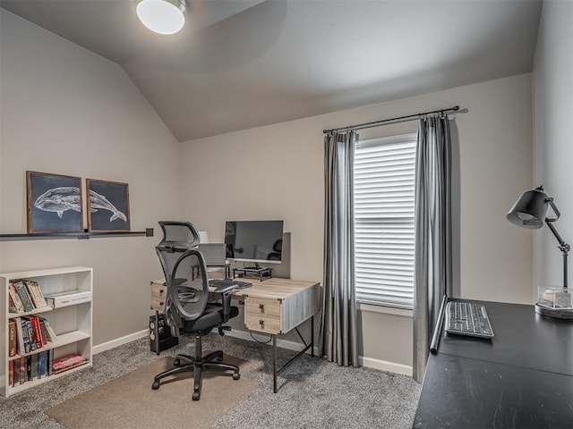 16112 Buffalo Dr, Oklahoma City, OK 73170 - carpeted office space with baseboards, lofted ceiling, and healthy amount of natural light