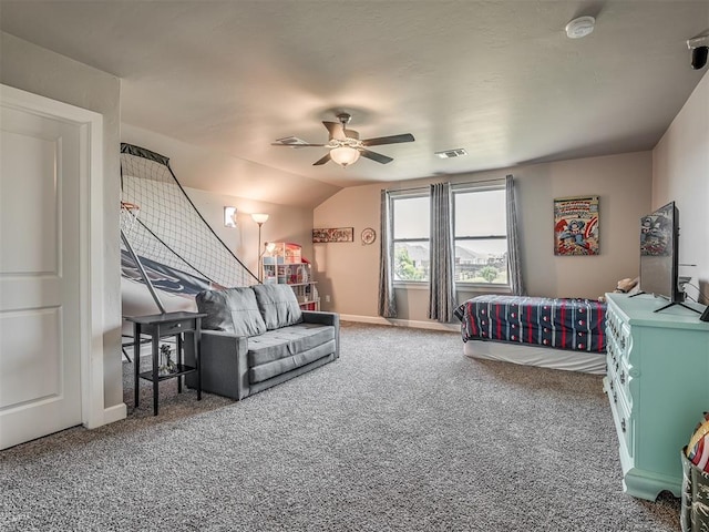16112 Buffalo Dr, Oklahoma City, OK 73170 - carpeted bedroom with lofted ceiling, ceiling fan, and baseboards