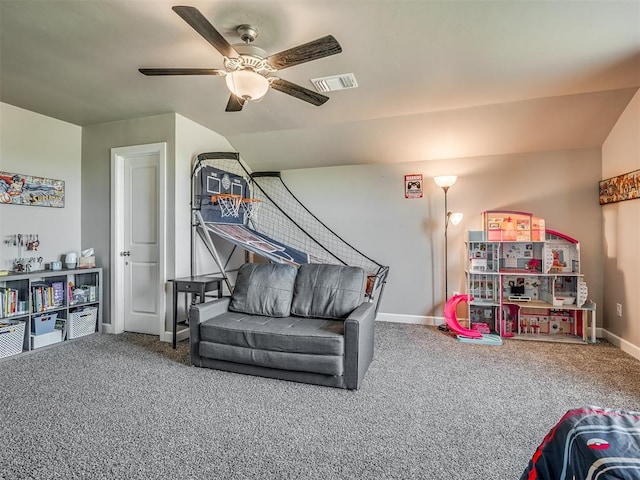 16112 Buffalo Dr, Oklahoma City, OK 73170 - game room featuring carpet, a ceiling fan, and baseboards
