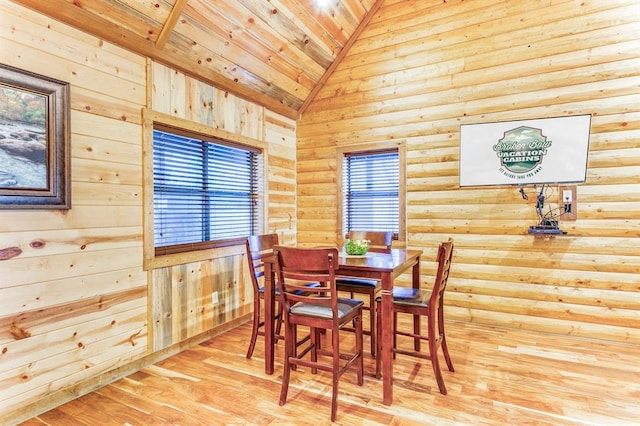 26 Huckleberry Trl, Broken Bow, OK 74728 - dining area featuring vaulted ceiling, wood finished floors, and wood ceiling