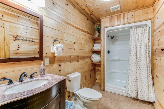 26 Huckleberry Trl, Broken Bow, OK 74728 - bathroom with wooden walls, wooden ceiling, tile patterned flooring, toilet, and vanity