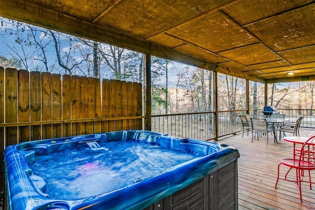 26 Huckleberry Trl, Broken Bow, OK 74728 - sunroom / solarium featuring a hot tub and plenty of natural light