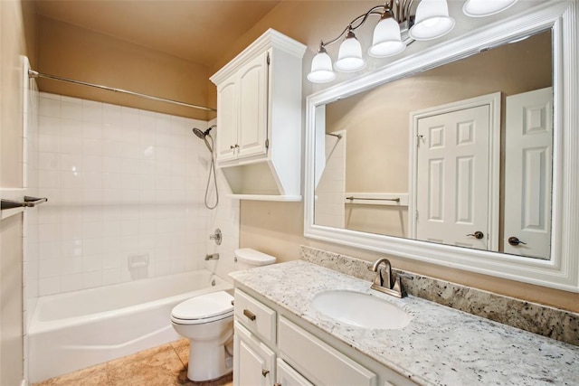 1329 S Southersby Dr, Mustang, OK 73064 - bathroom featuring vanity, washtub / shower combination, toilet, and tile patterned floors