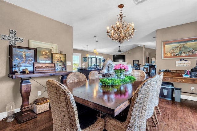 68 Ridgeview Rd, Ardmore, OK 73401 - dining area with wood finished floors, a chandelier, baseboards, and a ceiling fan