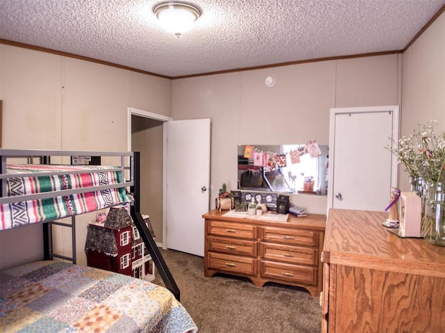 15026 N County Road 3370th Rd, Stratford, OK 74872 - bedroom with carpet floors, a textured ceiling, and ornamental molding