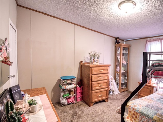 15026 N County Road 3370th Rd, Stratford, OK 74872 - bedroom with crown molding, carpet floors, and a textured ceiling