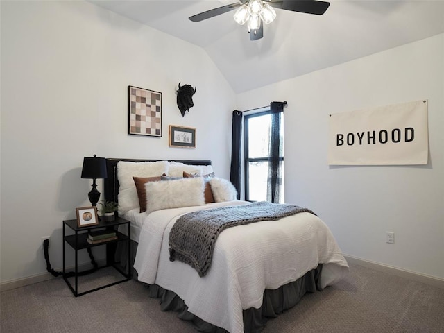 9117 SW 90th St, Mustang, OK 73064 - carpeted bedroom with lofted ceiling, baseboards, and a ceiling fan