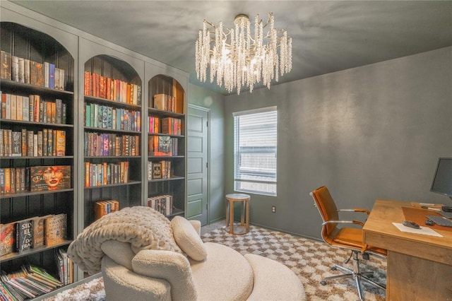 3429 Molly Dr, Yukon, OK 73099 - carpeted home office featuring a chandelier
