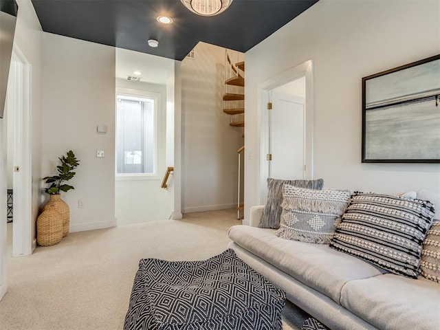 80 Pistache Ln, Carlton Landing, OK 74432 - living room featuring carpet floors, baseboards, and recessed lighting