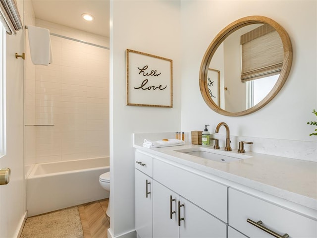 80 Pistache Ln, Carlton Landing, OK 74432 - full bathroom with vanity, recessed lighting, toilet, shower / bath combination, and baseboards
