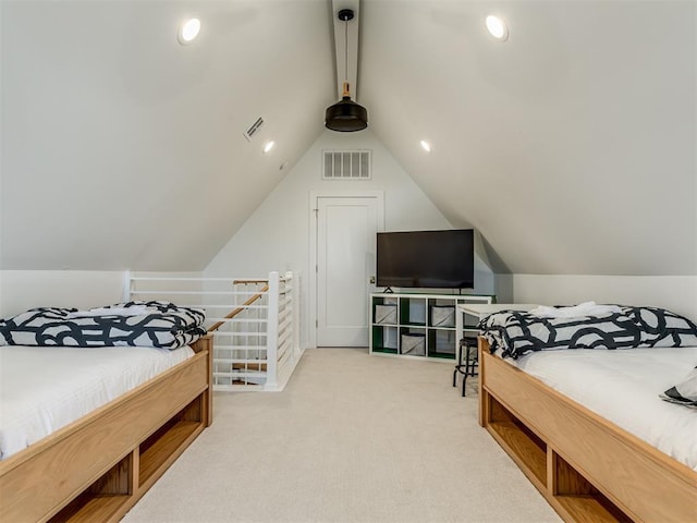 80 Pistache Ln, Carlton Landing, OK 74432 - bedroom featuring carpet flooring, vaulted ceiling, and recessed lighting