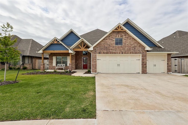 5804 NW 159th St, Edmond, OK 73013 - craftsman inspired home with brick siding, concrete driveway, a shingled roof, and a porch