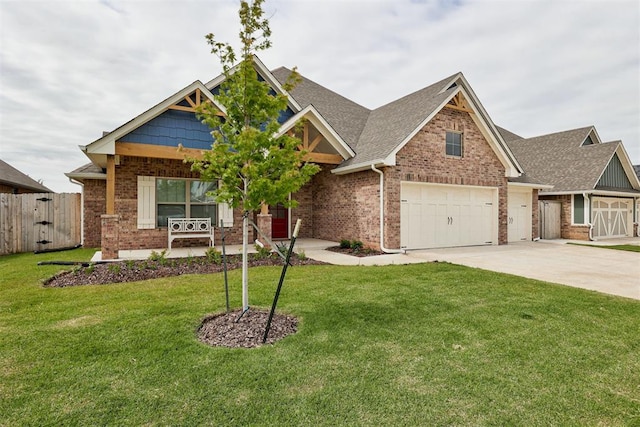 5804 NW 159th St, Edmond, OK 73013 - craftsman-style house with covered porch, brick siding, a garage, concrete driveway, and roof with shingles