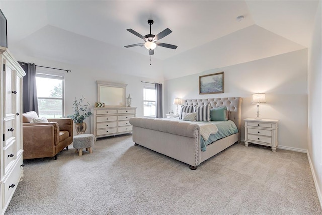 5804 NW 159th St, Edmond, OK 73013 - bedroom featuring multiple windows, carpet, a ceiling fan, and vaulted ceiling