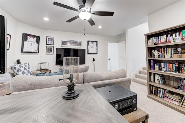 5804 NW 159th St, Edmond, OK 73013 - living area with ceiling fan, recessed lighting, and stairs