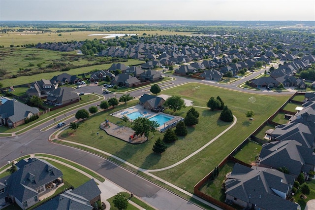 5804 NW 159th St, Edmond, OK 73013 - aerial view of property and surrounding area featuring a pool area and nearby suburban area